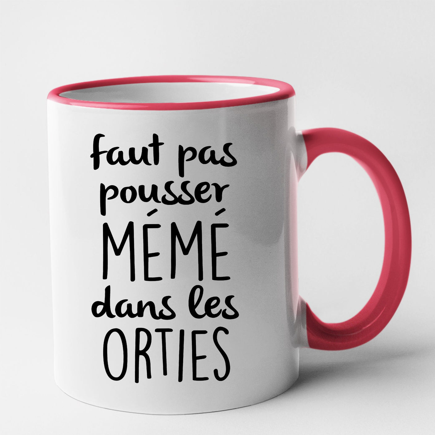 Mug Faut pas pousser mémé dans les orties Rouge