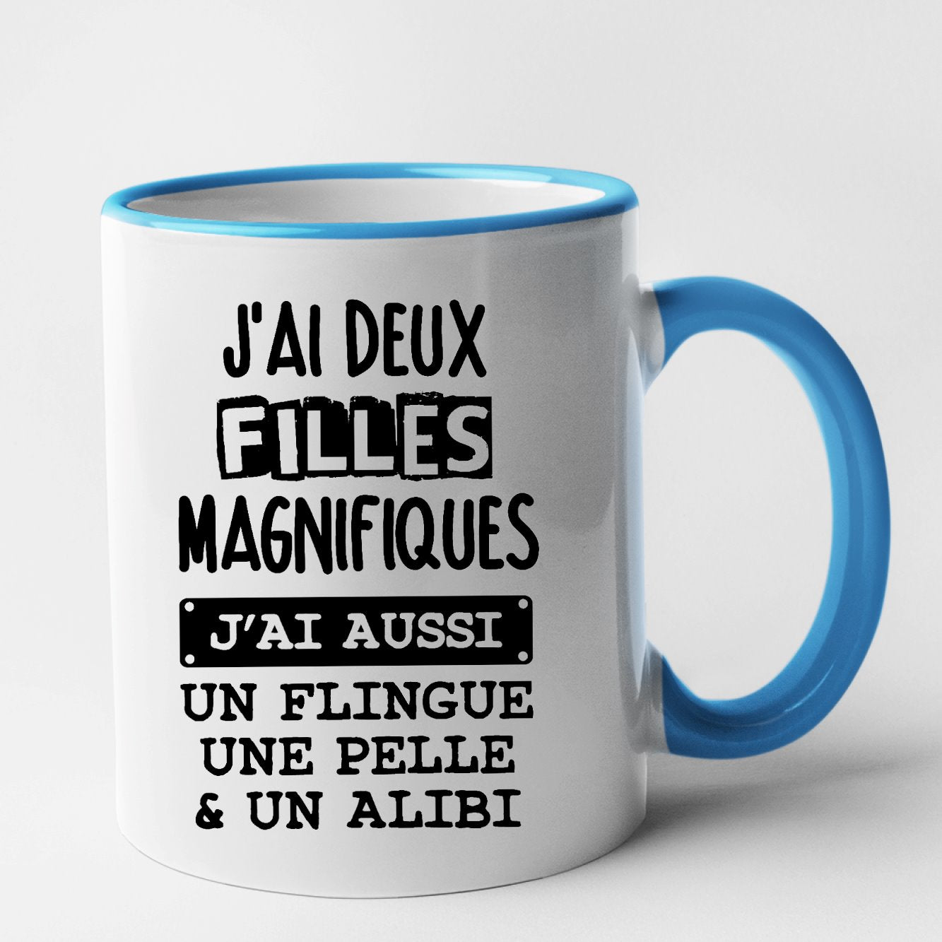 Mug J'ai deux filles magnifiques Bleu