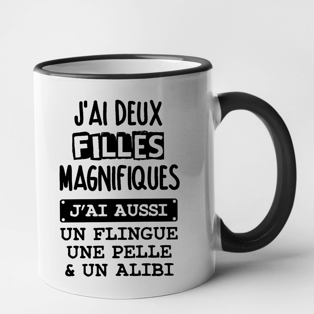 Mug J'ai deux filles magnifiques Noir