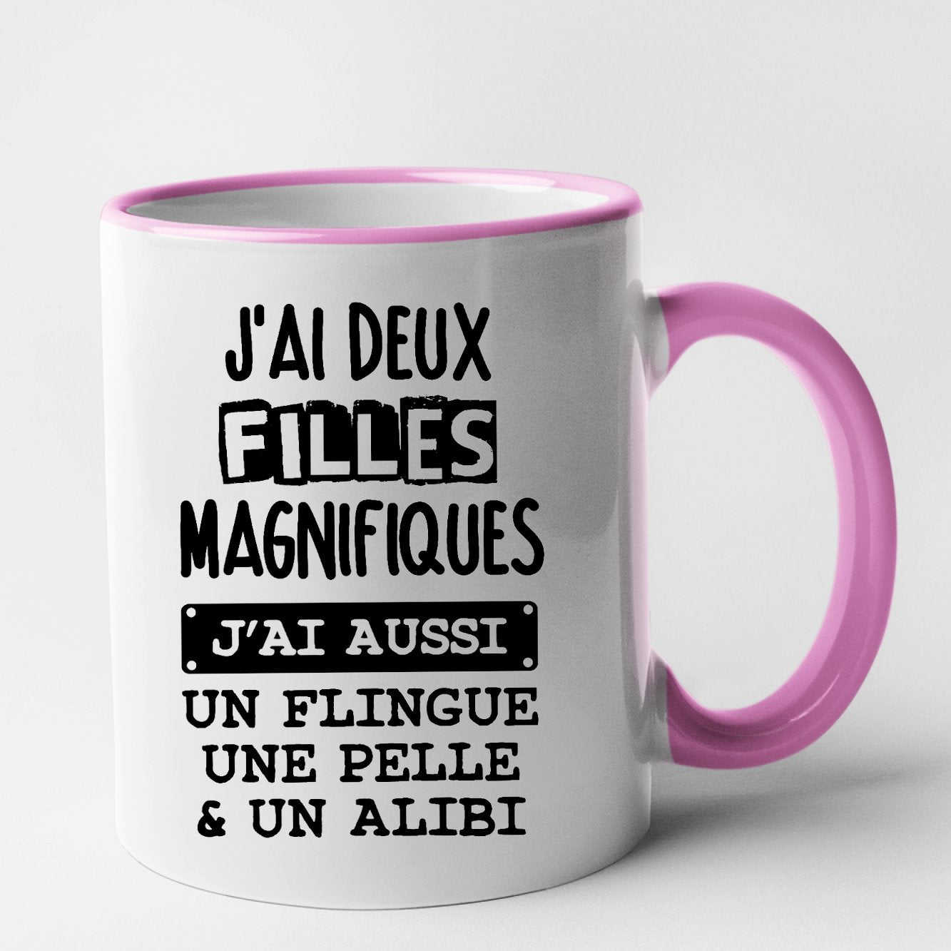 Mug J'ai deux filles magnifiques Rose