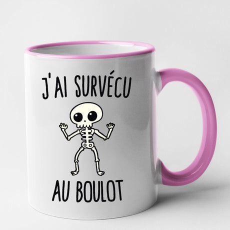 Mug J'ai survécu au boulot Rose