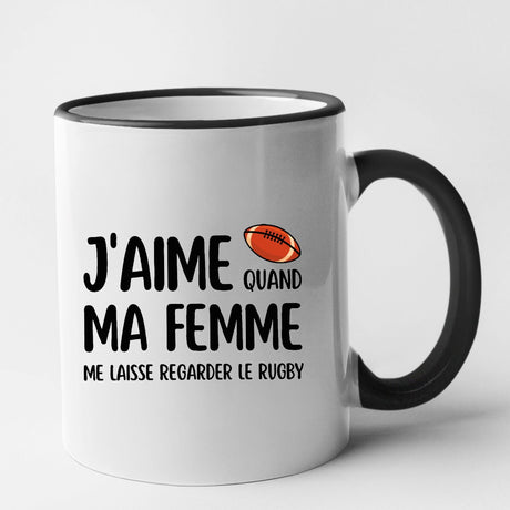 Mug J'aime quand ma femme me laisse regarder le rugby Noir