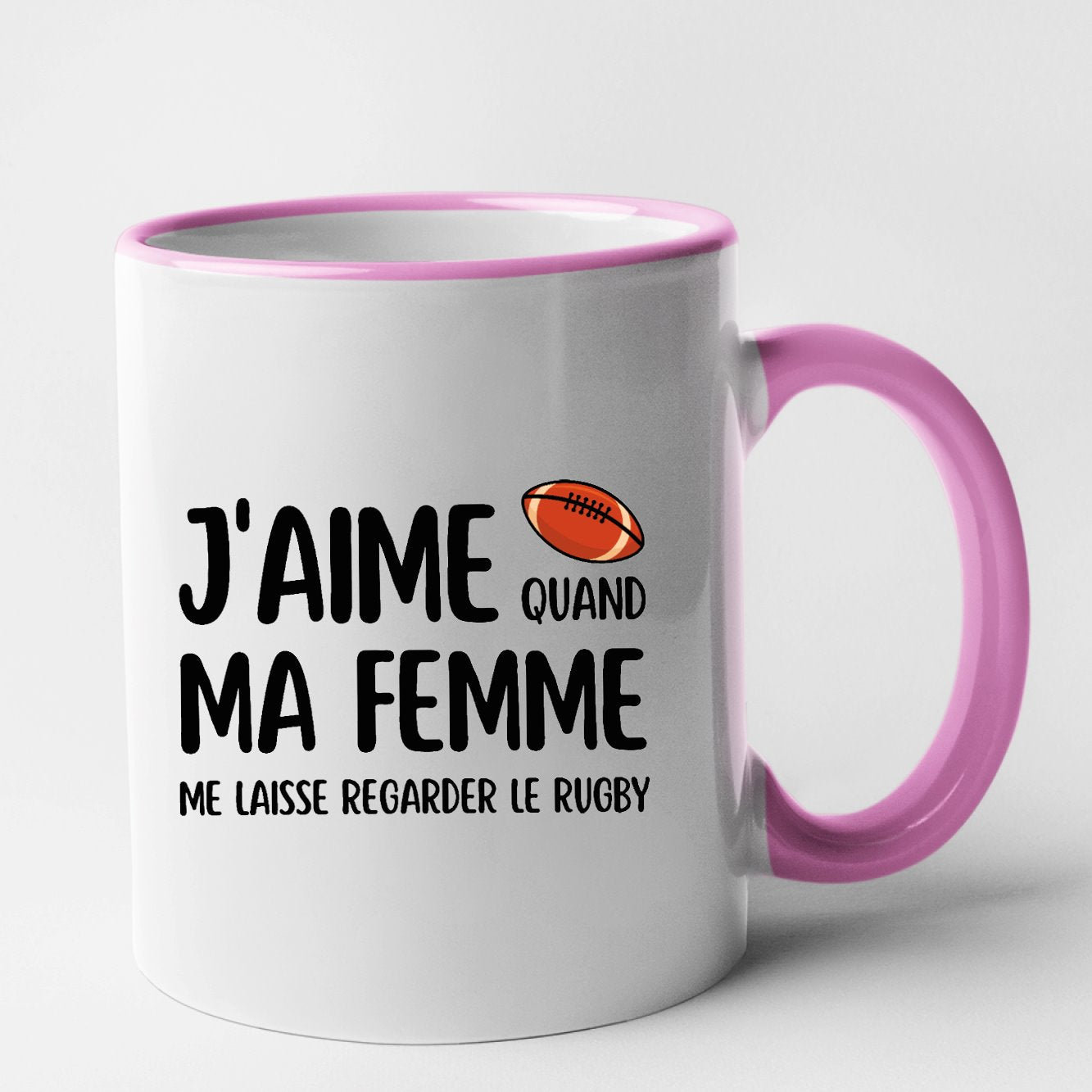 Mug J'aime quand ma femme me laisse regarder le rugby Rose