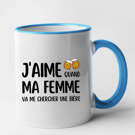 Mug J'aime quand ma femme va me chercher une bière Bleu