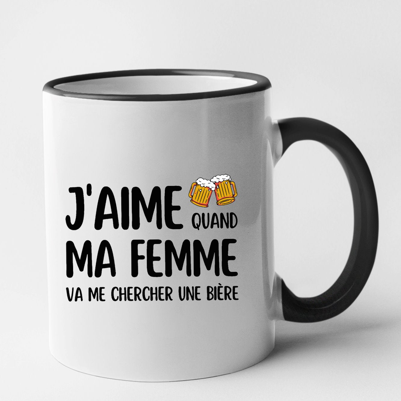 Mug J'aime quand ma femme va me chercher une bière Noir