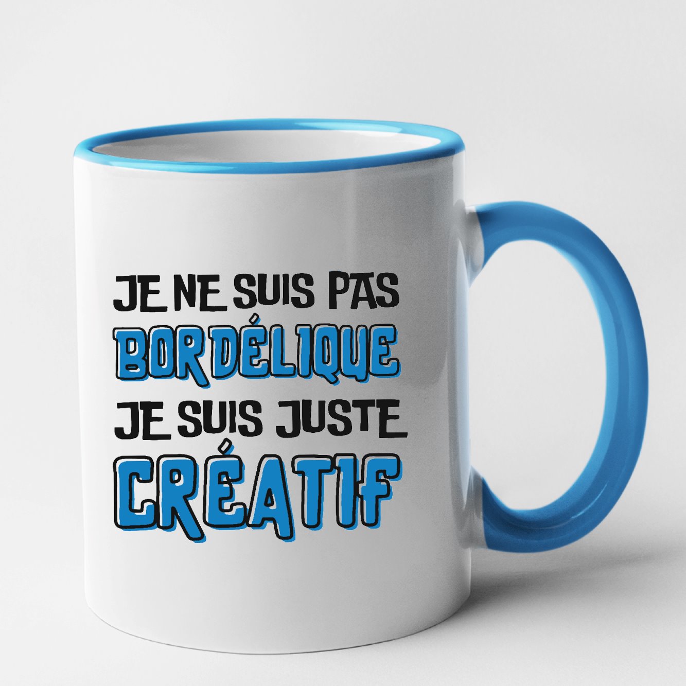 Mug Je ne suis pas bordélique je suis créatif Bleu