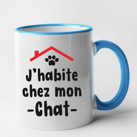 Mug J'habite chez mon chat Bleu