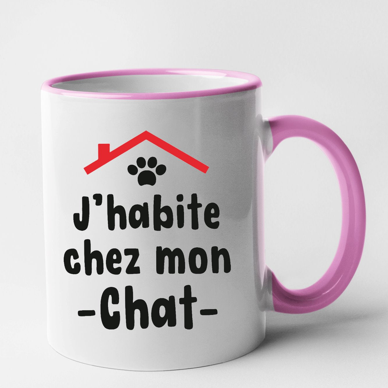 Mug J'habite chez mon chat Rose