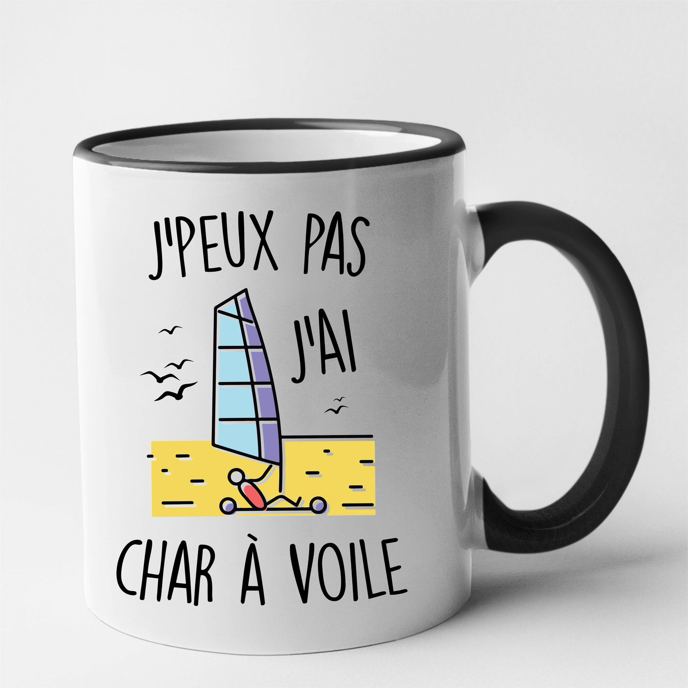 Mug J'peux pas j'ai char à voile Noir