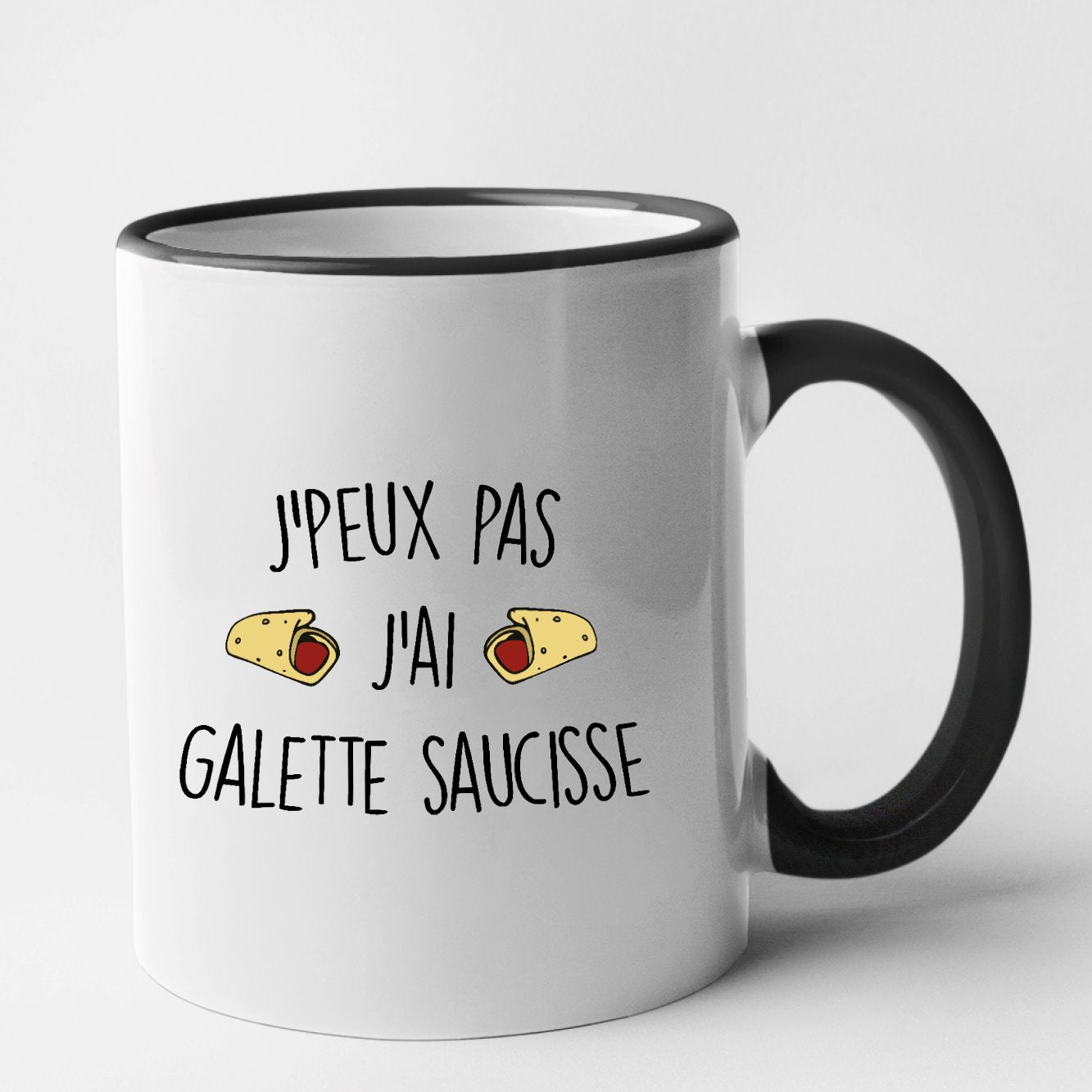 Mug J'peux pas j'ai galette saucisse Noir