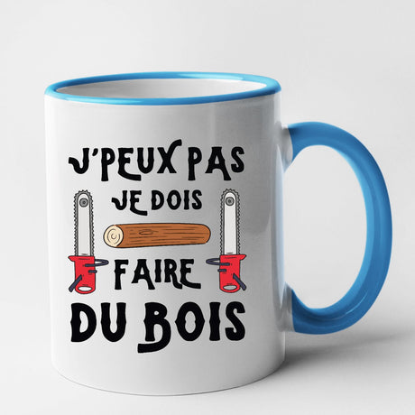 Mug J'peux pas je dois faire du bois Bleu