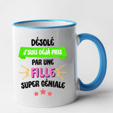 Mug J'suis déjà pris pas une fille super géniale Bleu