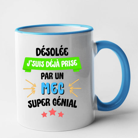 Mug J'suis déjà prise pas un mec super génial Bleu