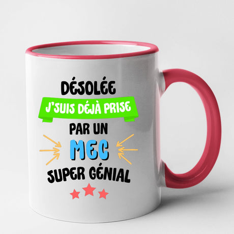 Mug J'suis déjà prise pas un mec super génial Rouge