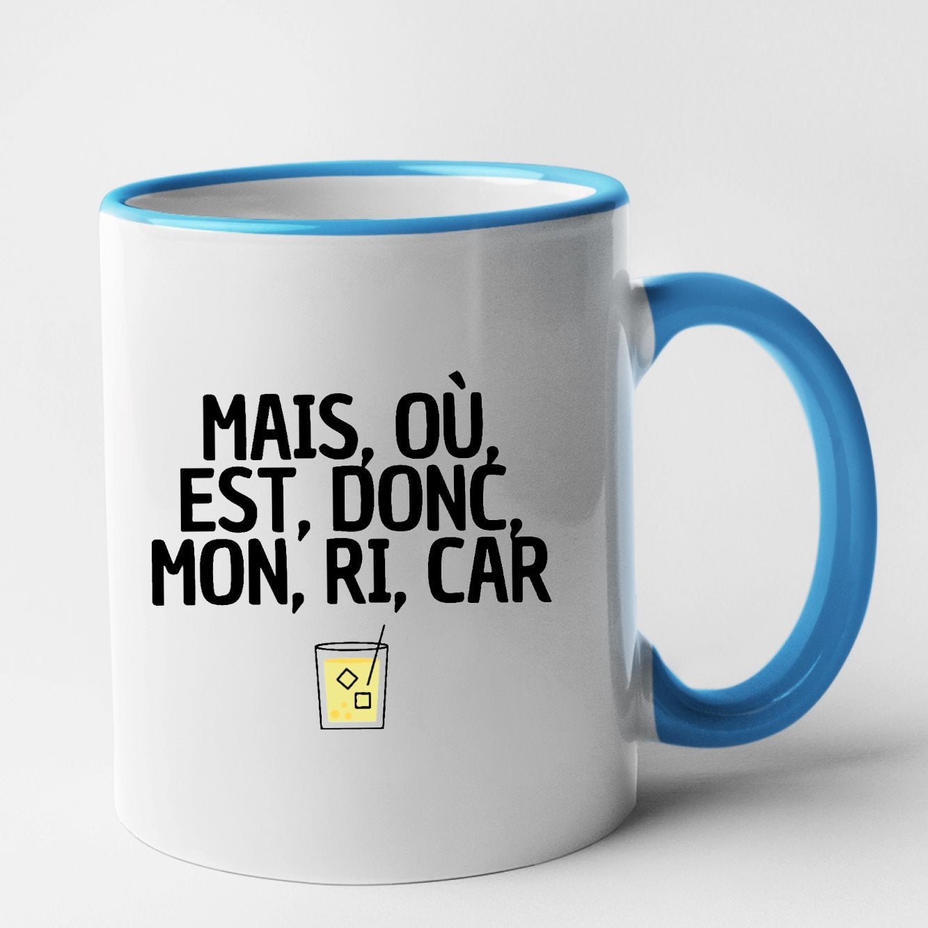 Mug Mais, où, est, donc, mon, ri, car Bleu