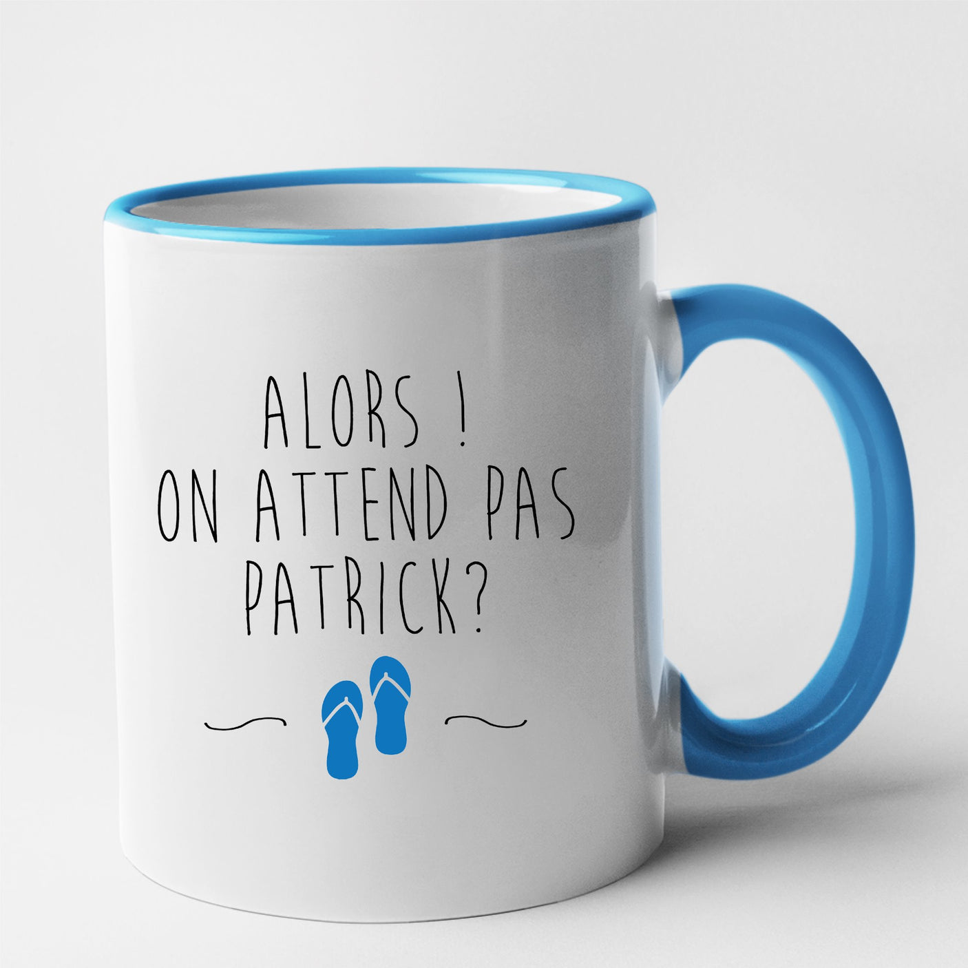 Mug On attend pas Patrick Bleu