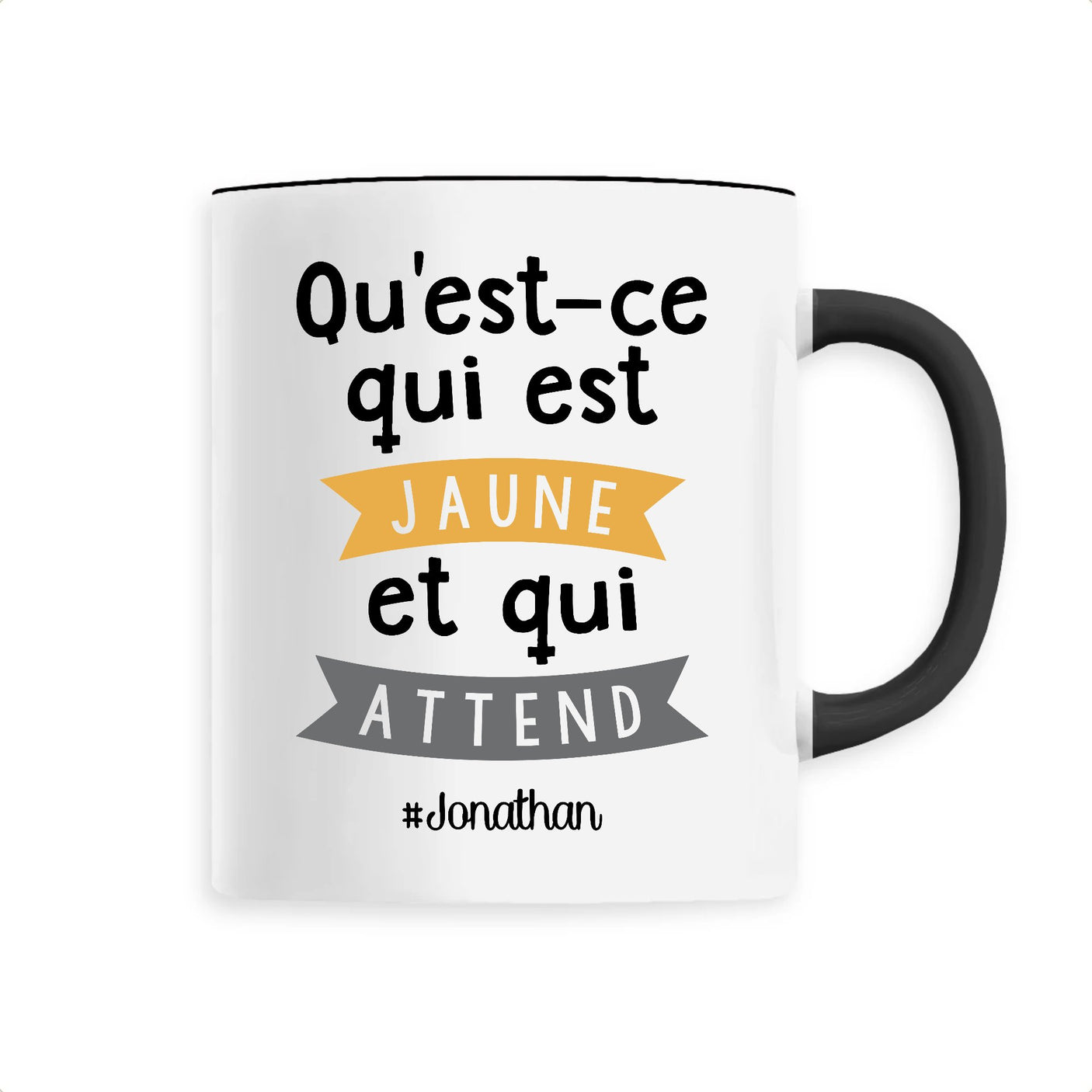 Mug Qu'est-ce qui est jaune Jonathan 
