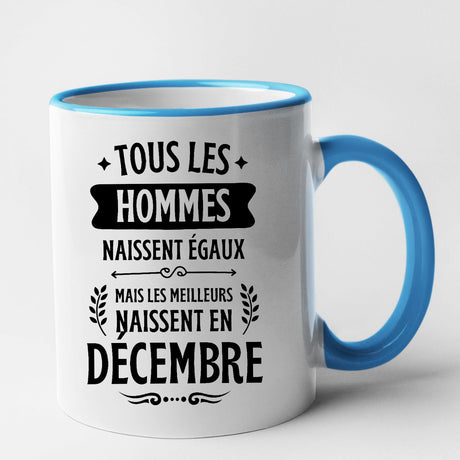 Mug Tous les hommes naissent égaux les meilleurs en décembre Bleu