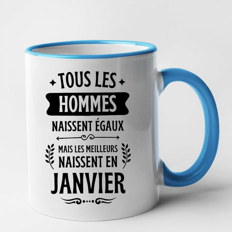 Mug Tous les hommes naissent égaux les meilleurs en janvier Bleu