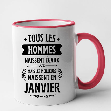 Mug Tous les hommes naissent égaux les meilleurs en janvier Rouge