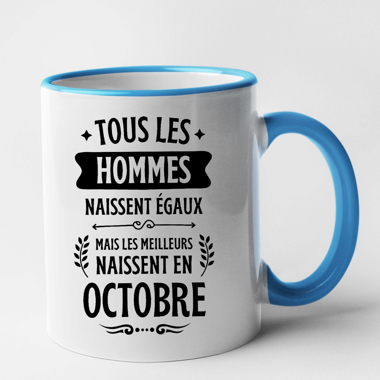 Mug Tous les hommes naissent égaux les meilleurs en octobre Bleu