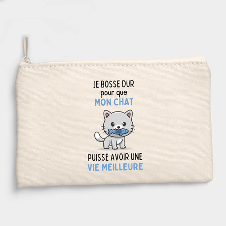 Pochette Je bosse dur pour mon chat Beige