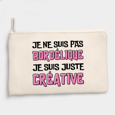 Pochette Je ne suis pas bordélique je suis créative Beige