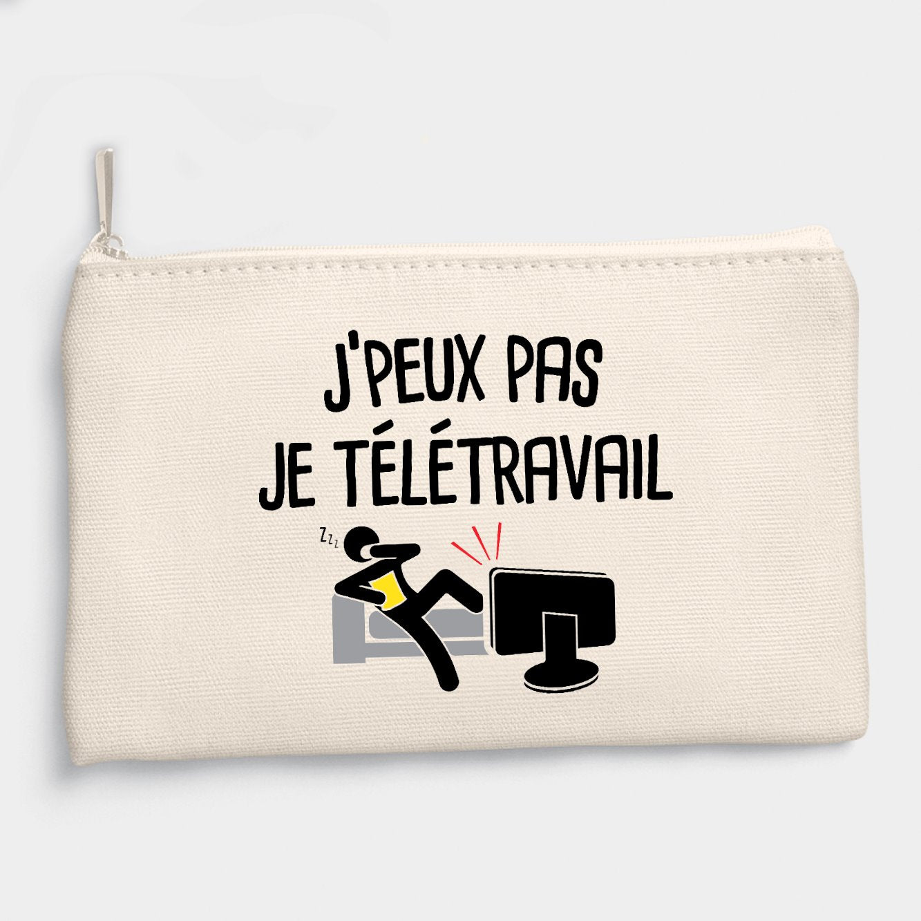 Pochette J'peux pas je télétravail Beige