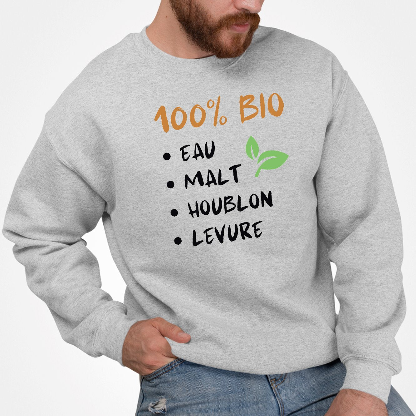 Sweat Adulte 100% bio eau malt houblon levure Gris