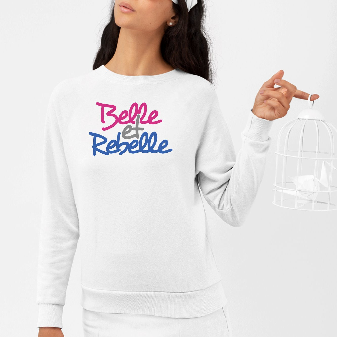 Sweat Adulte Belle et rebelle Blanc