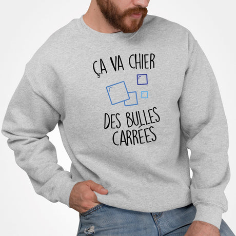 Sweat Adulte Ça va chier des bulles carrées Gris