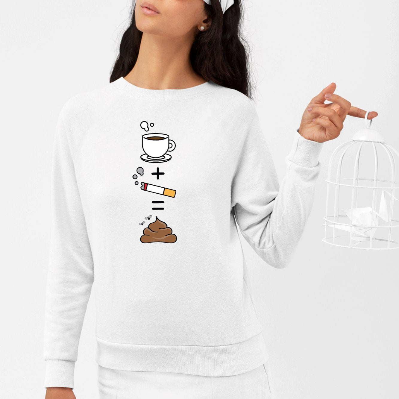 Sweat Adulte Café clope caca Blanc