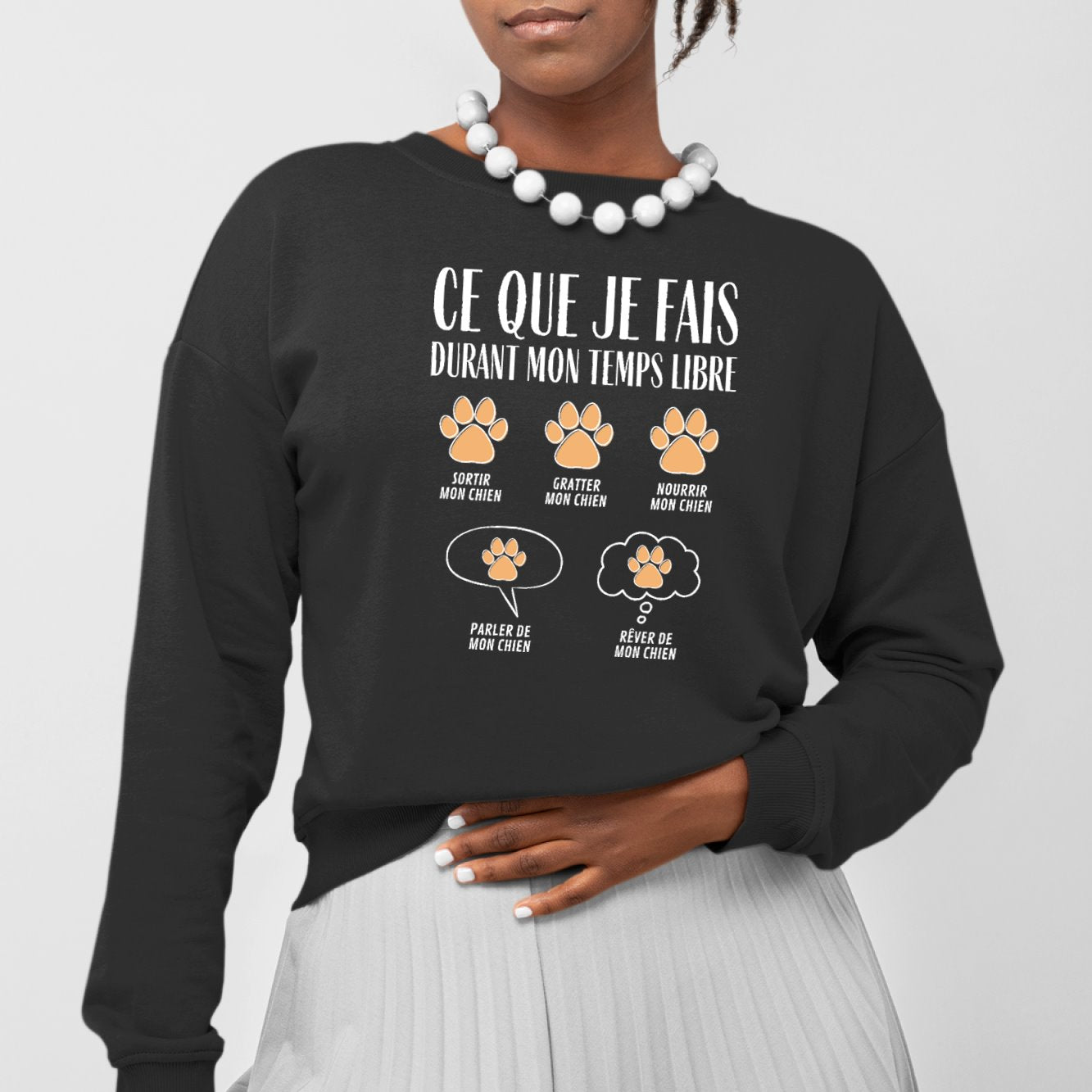 Sweat Adulte Ce que je fais durant mon temps libre Chien Noir