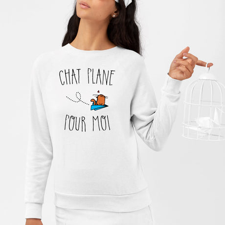 Sweat Adulte Chat plane pour moi Blanc