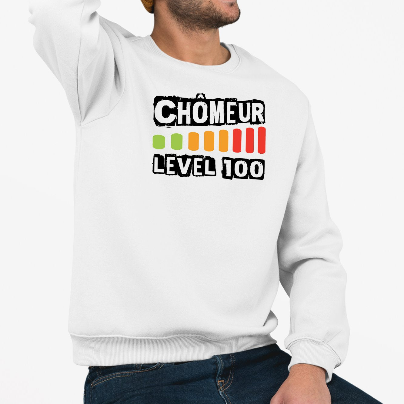 Sweat Adulte Chômeur level 100 Blanc