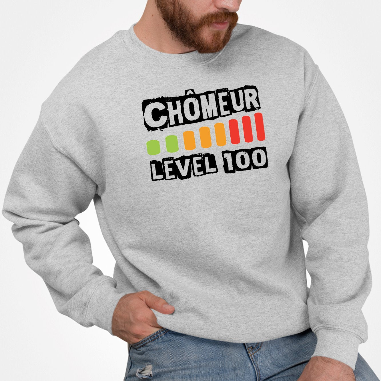 Sweat Adulte Chômeur level 100 Gris