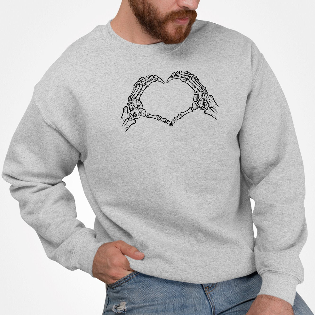 Sweat Adulte Coeur mains squelette Gris