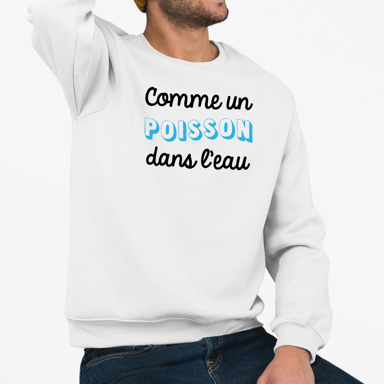 Sweat Adulte Comme un poisson dans l'eau Blanc