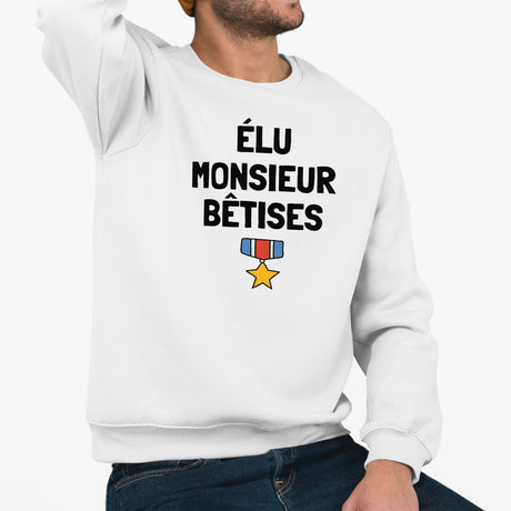 Sweat Adulte Élu monsieur bêtises Blanc