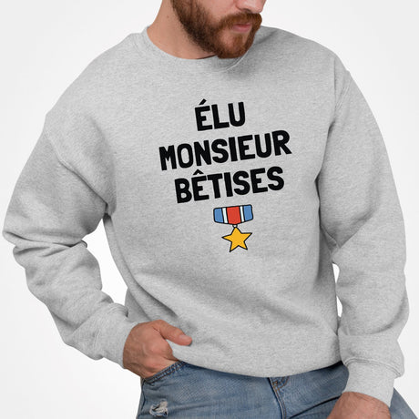 Sweat Adulte Élu monsieur bêtises Gris