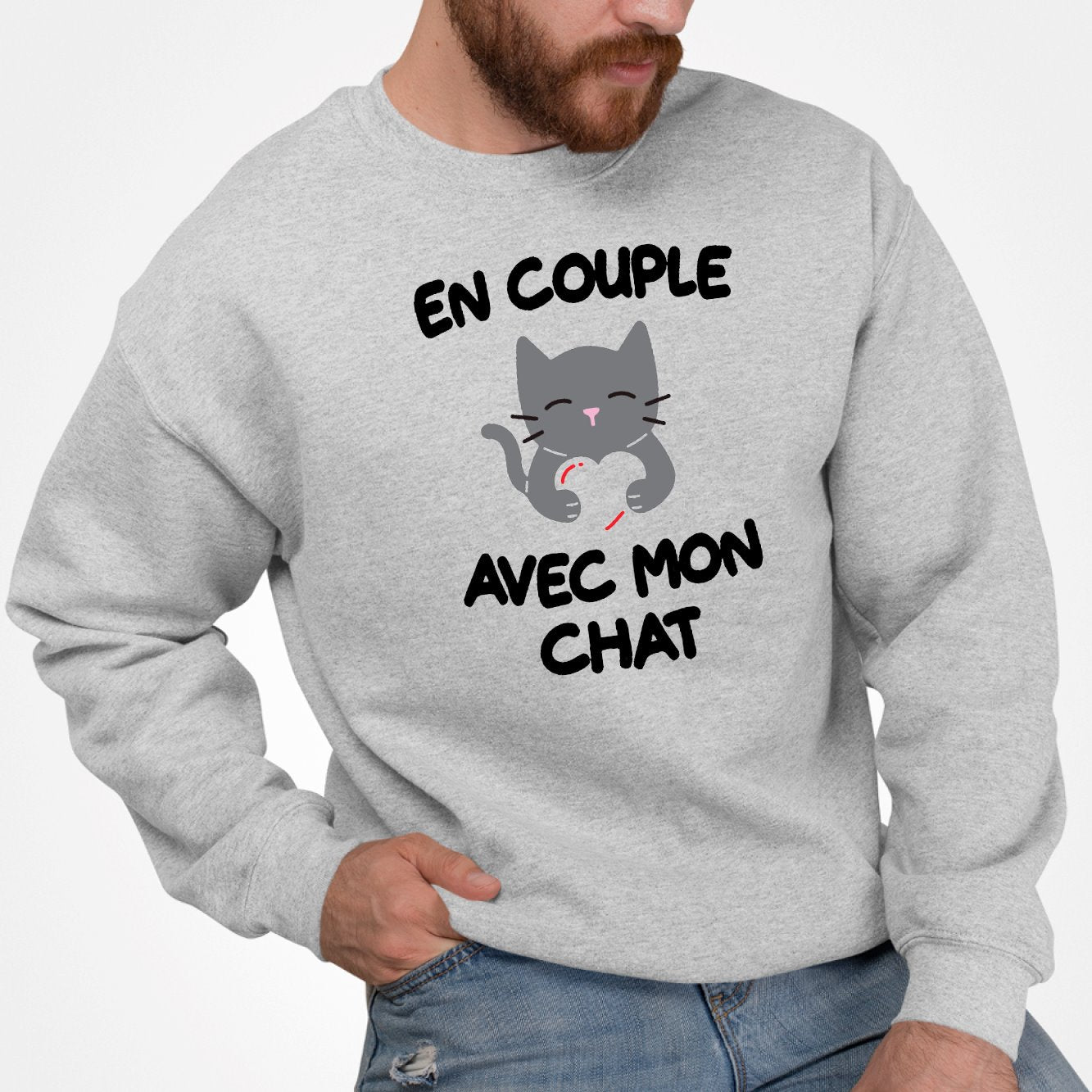 Sweat Adulte En couple avec mon chat Gris