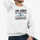 Sweat Adulte Geek level-up Blanc