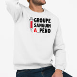 Sweat Adulte Groupe sanguin Apéro Blanc