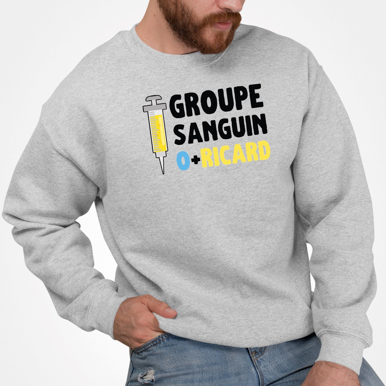 Sweat Adulte Groupe sanguin O + Ricard Gris