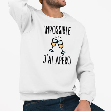 Sweat Adulte Impossible j'ai apéro Blanc