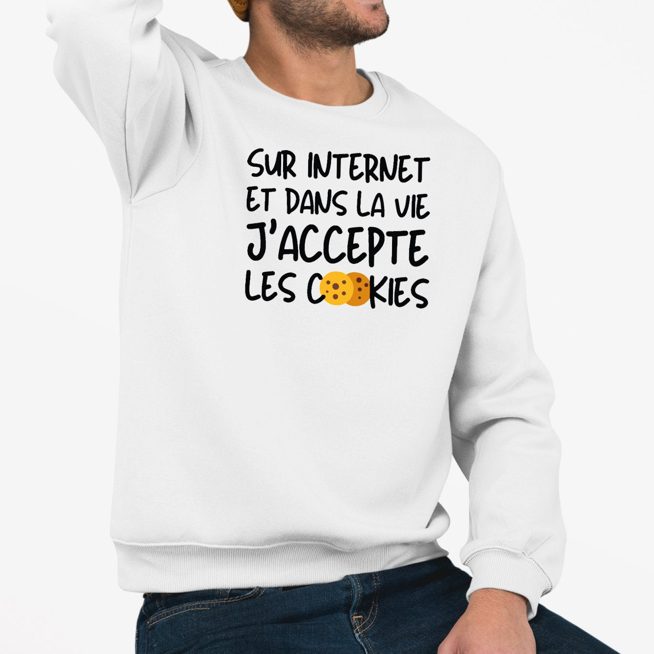 Sweat Adulte J'accepte les cookies Blanc