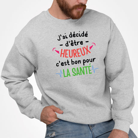 Sweat Adulte J'ai décidé d'être heureux Gris