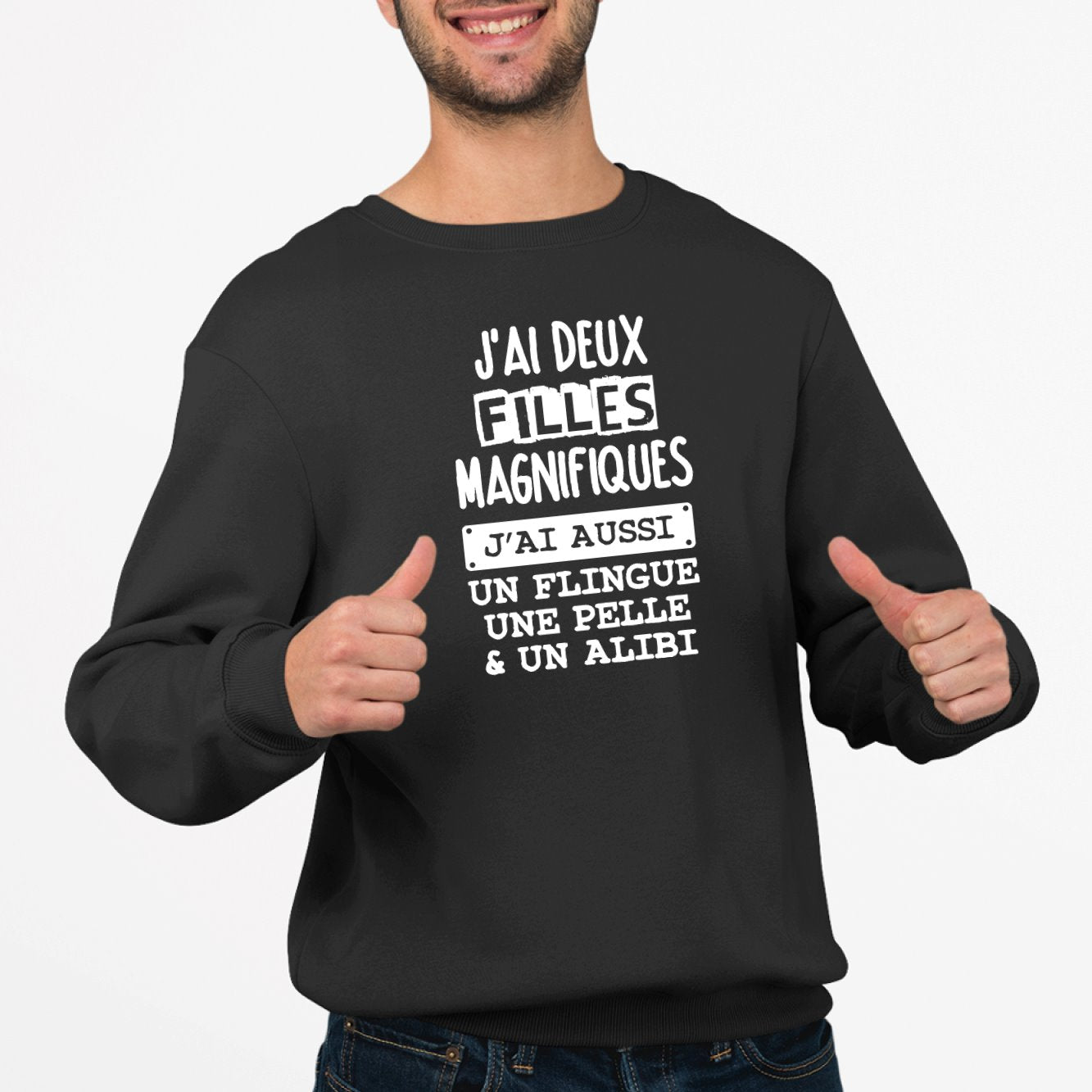 Sweat Adulte J'ai deux filles magnifiques Noir