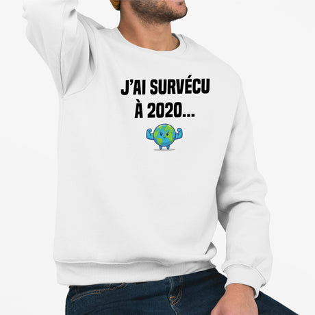 Sweat Adulte J'ai survécu à 2020 Blanc