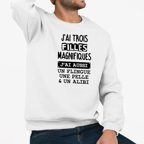 Sweat Adulte J'ai trois filles magnifiques Blanc